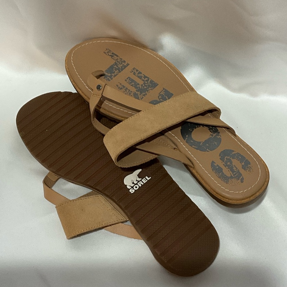 Sorel Thong Tan Suede Sandals